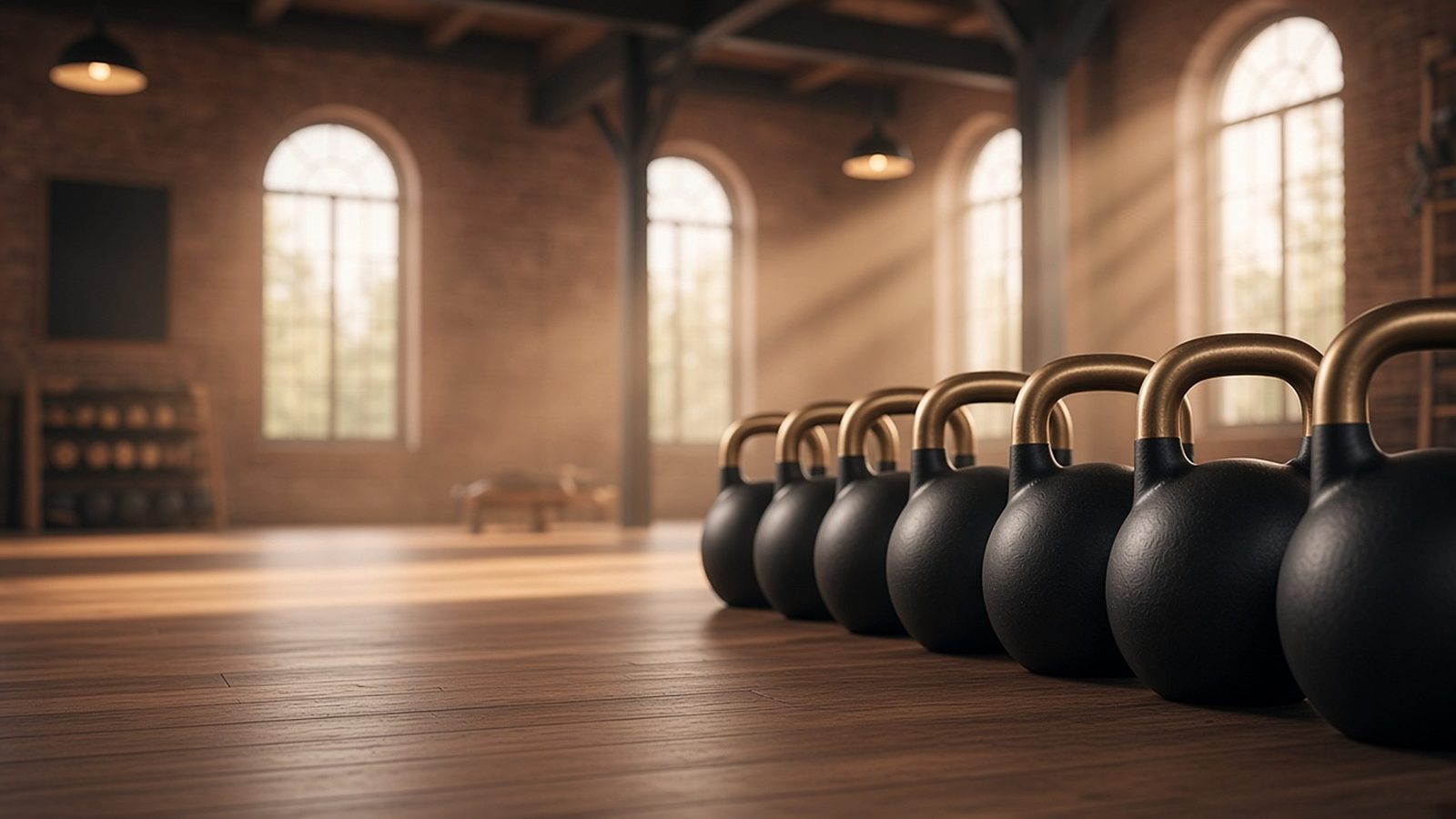 Kettlebell training area in a loft with a brick wall